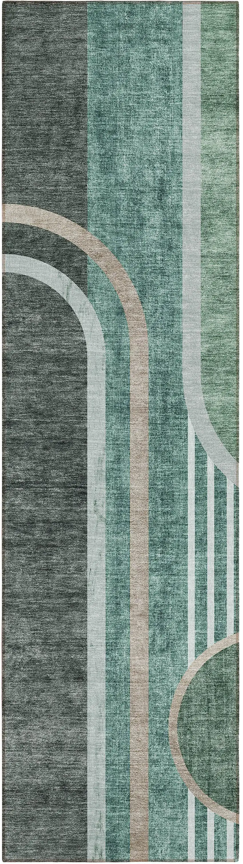 8' Runner Black and Green Abstract Washable Non Skid Indoor Outdoor Runner Rug Photo 1