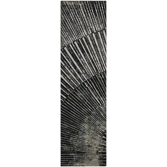 Black and Ivory Abstract Washable Non Skid Indoor Outdoor Runner Rug Photo 2