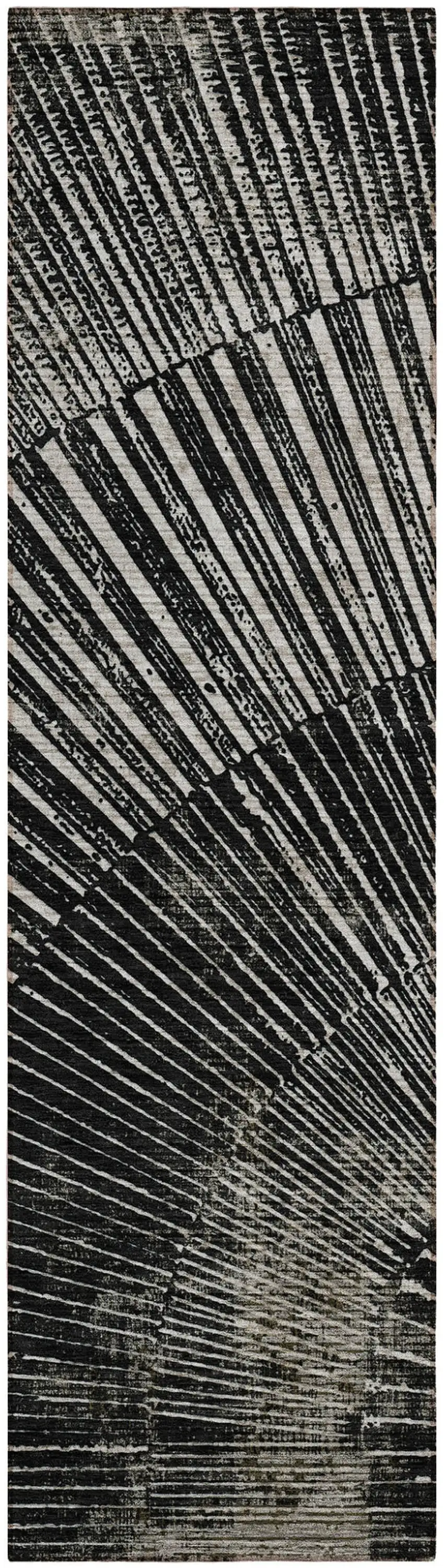Black and Ivory Abstract Washable Non Skid Indoor Outdoor Runner Rug Photo 2