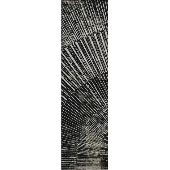 Black and Ivory Abstract Washable Non Skid Indoor Outdoor Runner Rug Photo 2