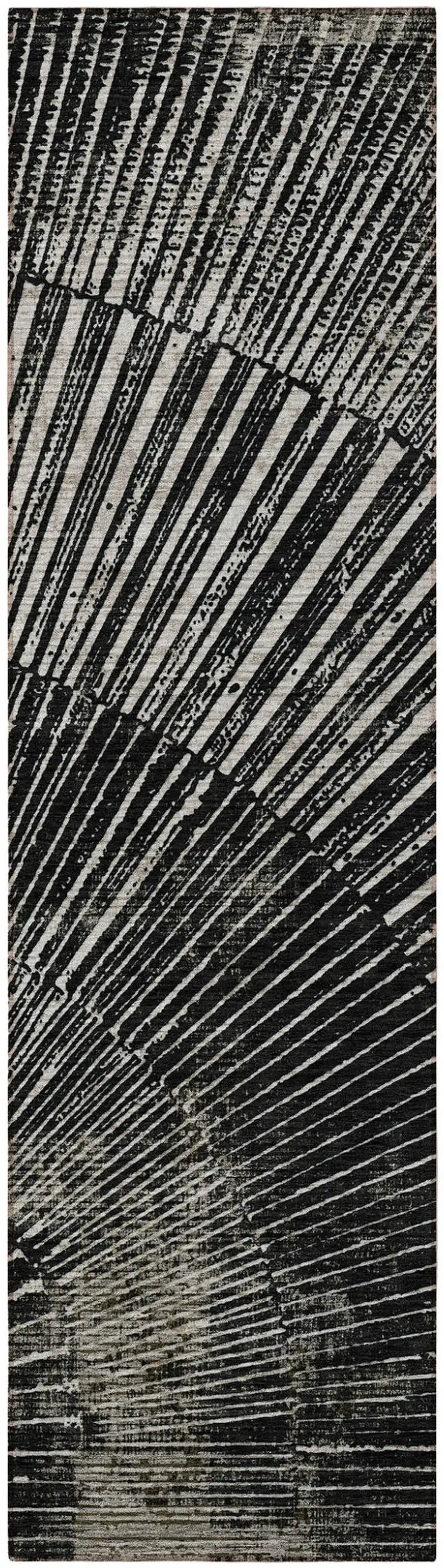 Black and Ivory Abstract Washable Non Skid Indoor Outdoor Runner Rug Photo 4
