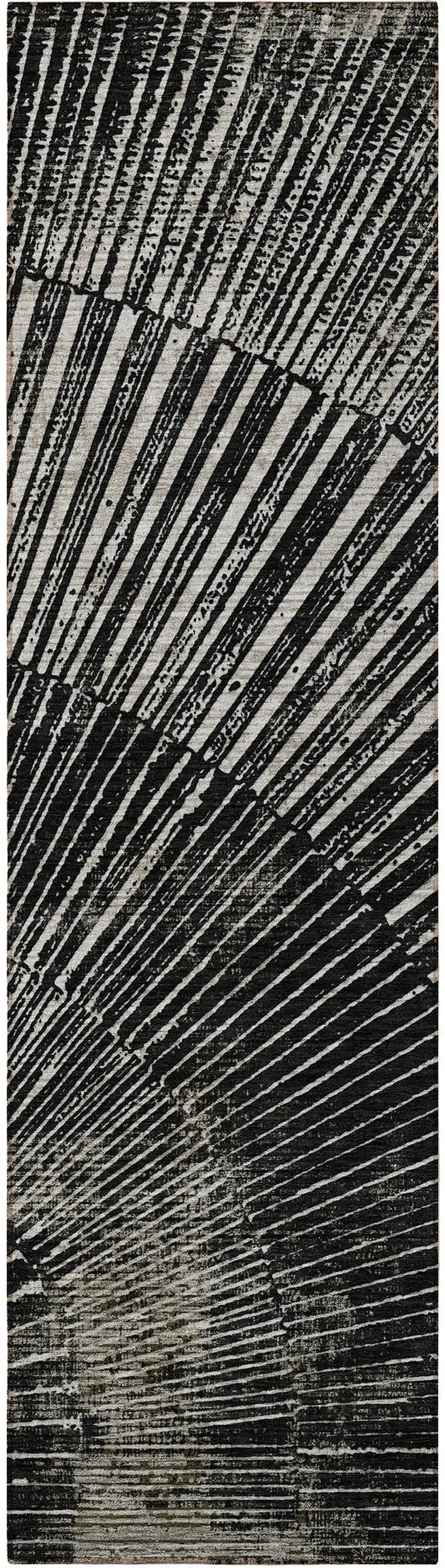 Black and Ivory Abstract Washable Non Skid Indoor Outdoor Runner Rug Photo 4