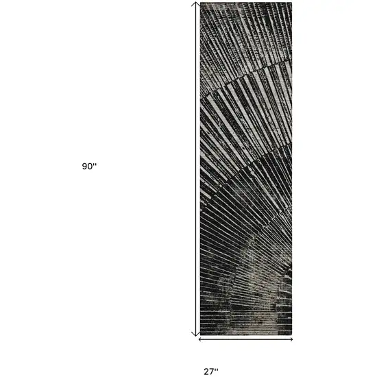 Black and Ivory Abstract Washable Non Skid Indoor Outdoor Runner Rug Photo 3