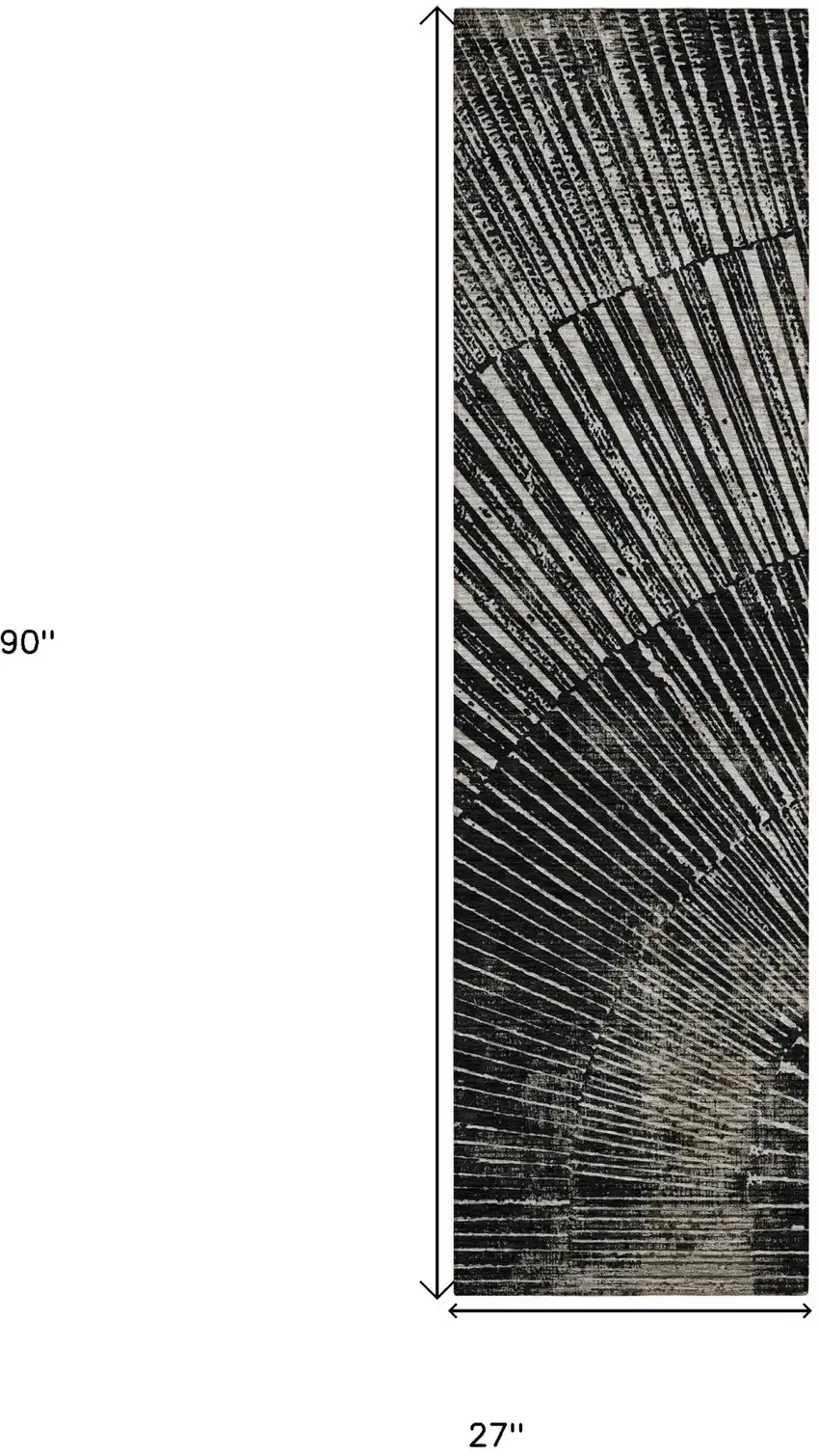 Black and Ivory Abstract Washable Non Skid Indoor Outdoor Runner Rug Photo 3