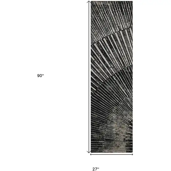 Black and Ivory Abstract Washable Non Skid Indoor Outdoor Runner Rug Photo 3