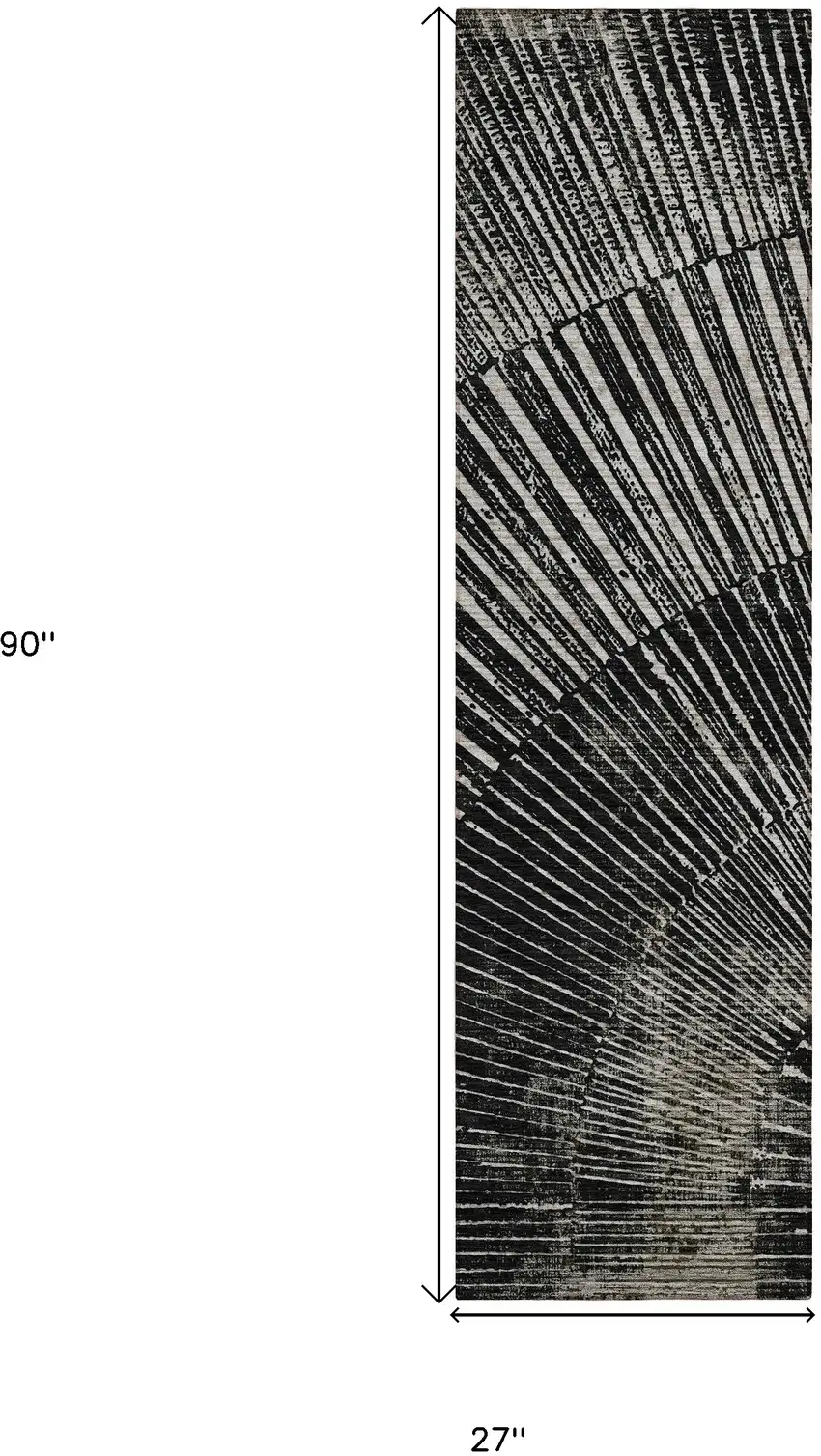 Black and Ivory Abstract Washable Non Skid Indoor Outdoor Runner Rug Photo 3