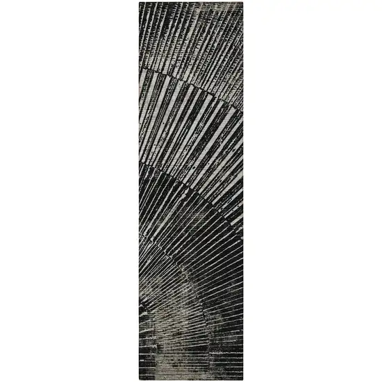 Black and Ivory Abstract Washable Non Skid Indoor Outdoor Runner Rug Photo 5