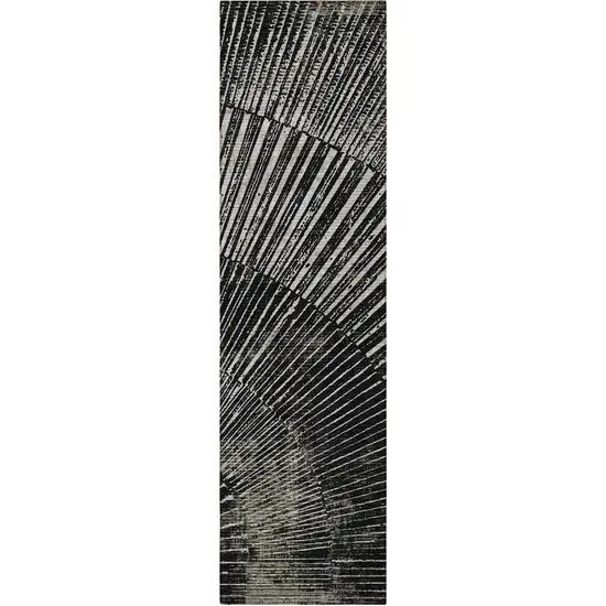 Black and Ivory Abstract Washable Non Skid Indoor Outdoor Runner Rug Photo 5