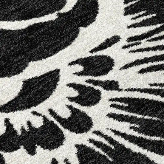 Black and Ivory Floral Washable Non Skid Indoor Outdoor Runner Rug Photo 8