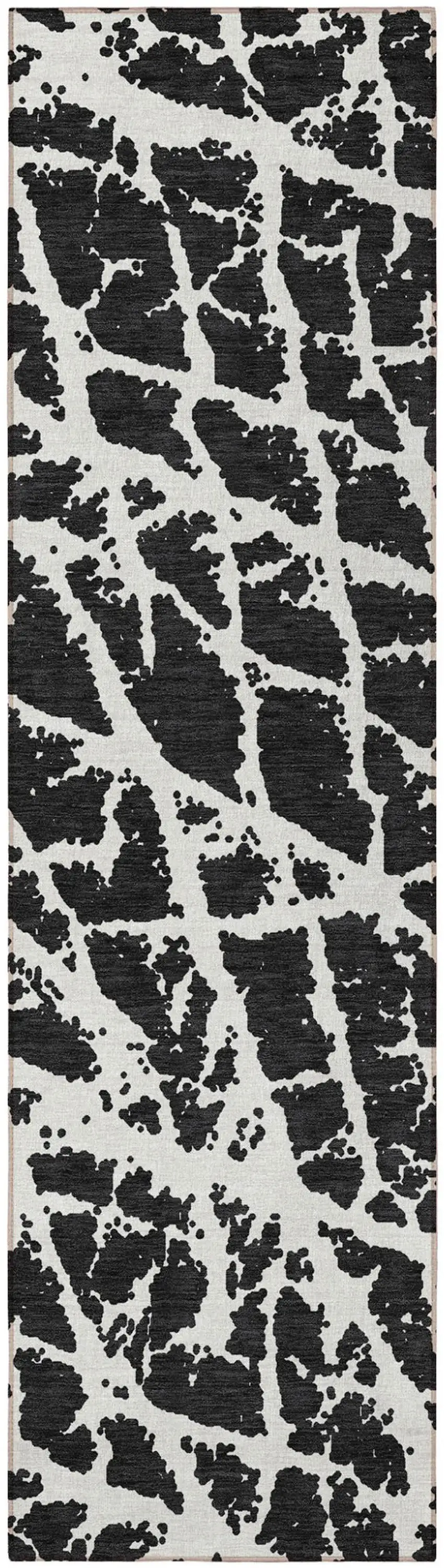 8' Runner Black and White Abstract Washable Non Skid Indoor Outdoor Runner Rug Photo 5