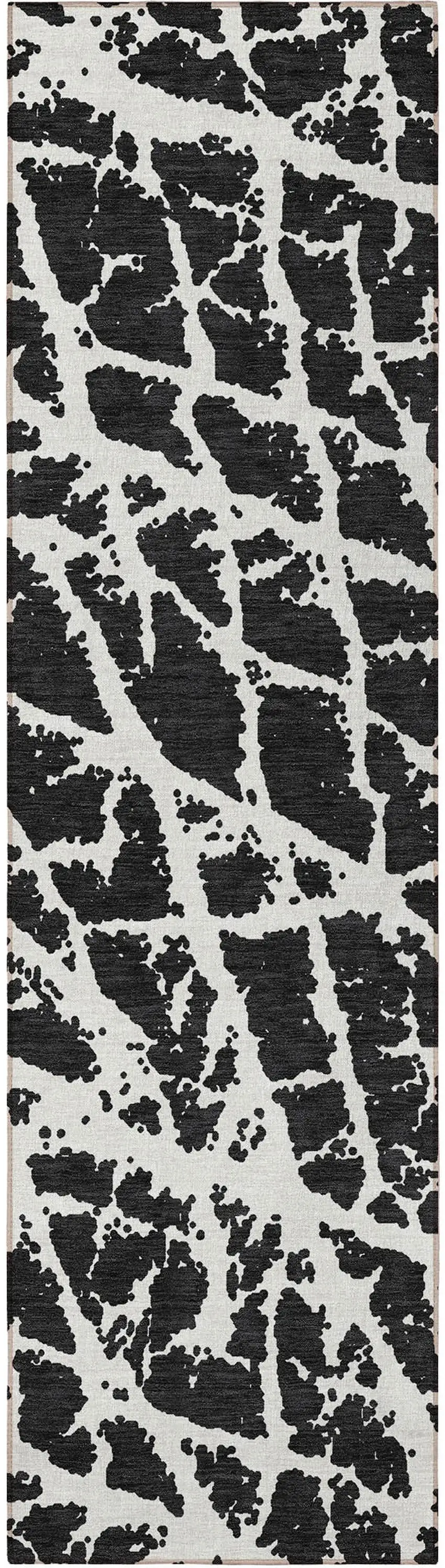 8' Runner Black and White Abstract Washable Non Skid Indoor Outdoor Runner Rug Photo 5