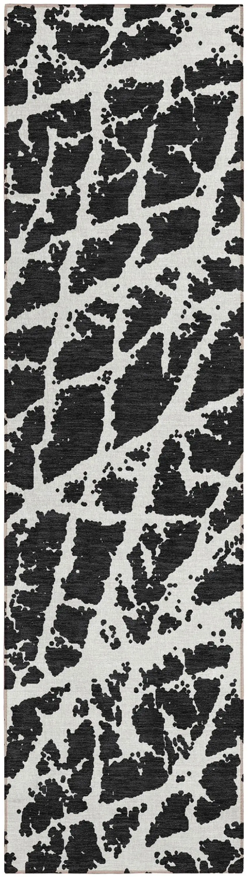 8' Runner Black and White Abstract Washable Non Skid Indoor Outdoor Runner Rug Photo 2