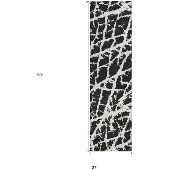 8' Runner Black and White Abstract Washable Non Skid Indoor Outdoor Runner Rug Photo 3