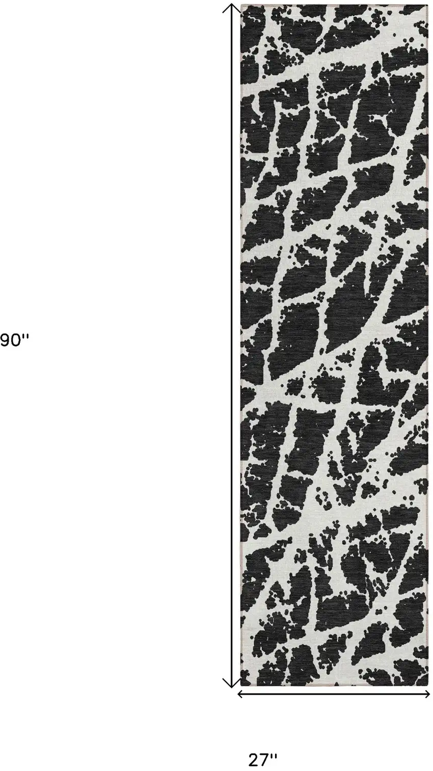 8' Runner Black and White Abstract Washable Non Skid Indoor Outdoor Runner Rug Photo 3