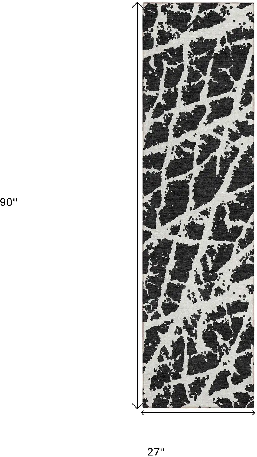8' Runner Black and White Abstract Washable Non Skid Indoor Outdoor Runner Rug Photo 3