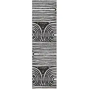Photo of 8' Runner Black and White Abstract Washable Non Skid Indoor Outdoor Runner Rug
