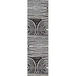 Photo of 8' Runner Black and White Abstract Washable Non Skid Indoor Outdoor Runner Rug