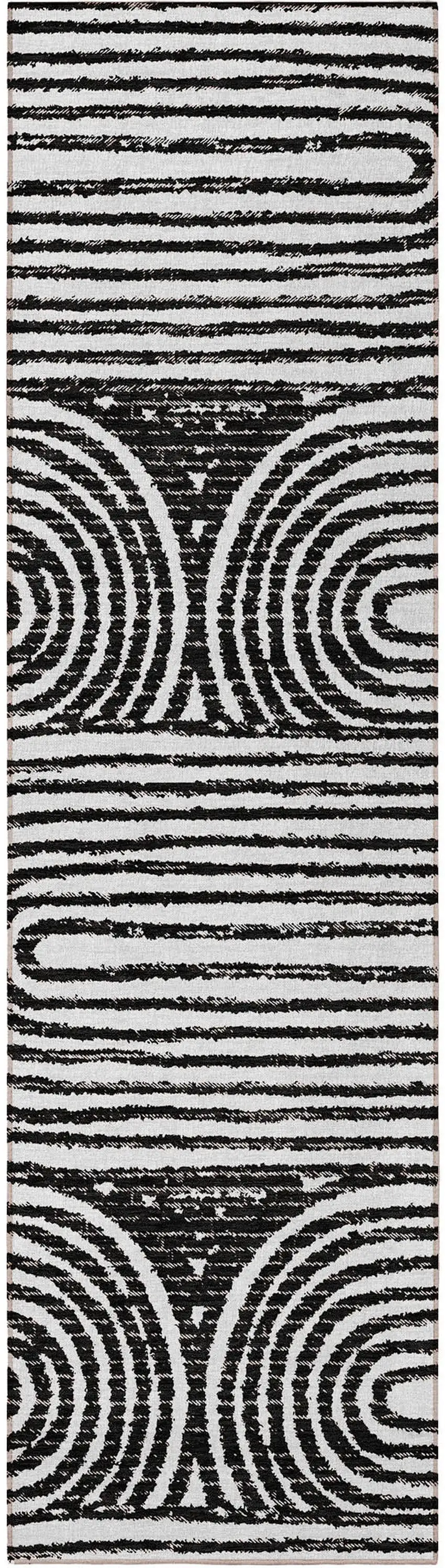 8' Runner Black and White Abstract Washable Non Skid Indoor Outdoor Runner Rug Photo 4