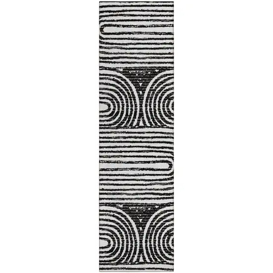 Black and White Abstract Washable Non Skid Indoor Outdoor Runner Rug Photo 2