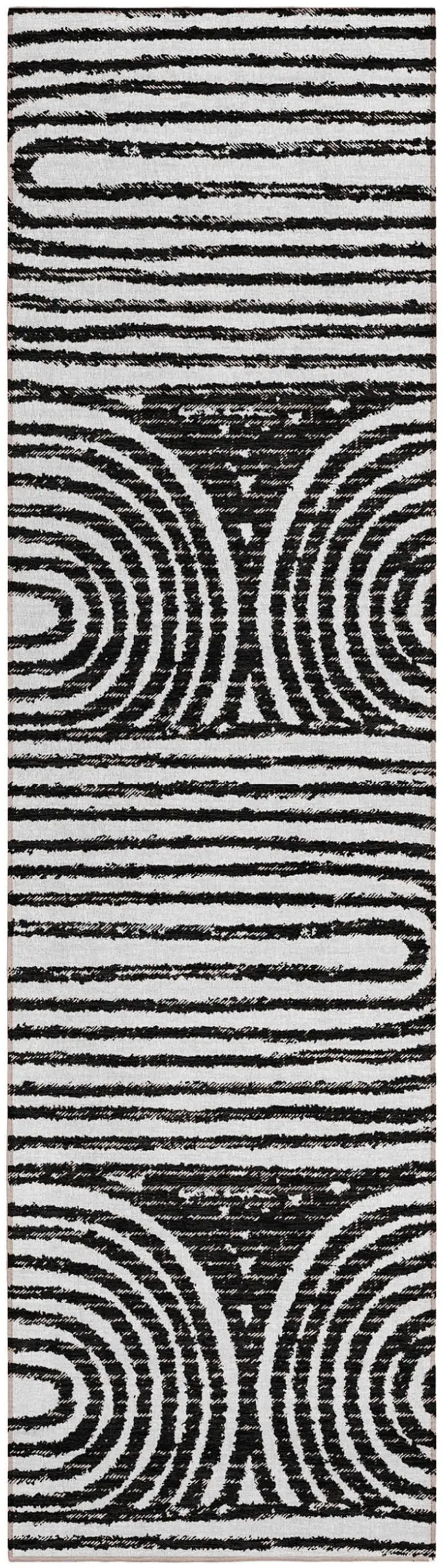Black and White Abstract Washable Non Skid Indoor Outdoor Runner Rug Photo 2