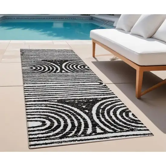 Black and White Abstract Washable Non Skid Indoor Outdoor Runner Rug Photo 1