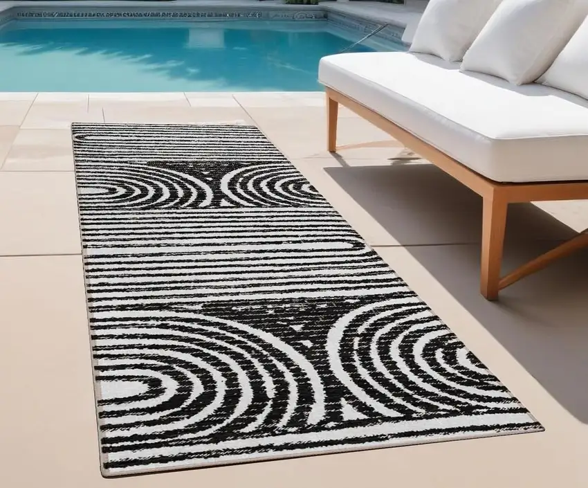 Black and White Abstract Washable Non Skid Indoor Outdoor Runner Rug Photo 1