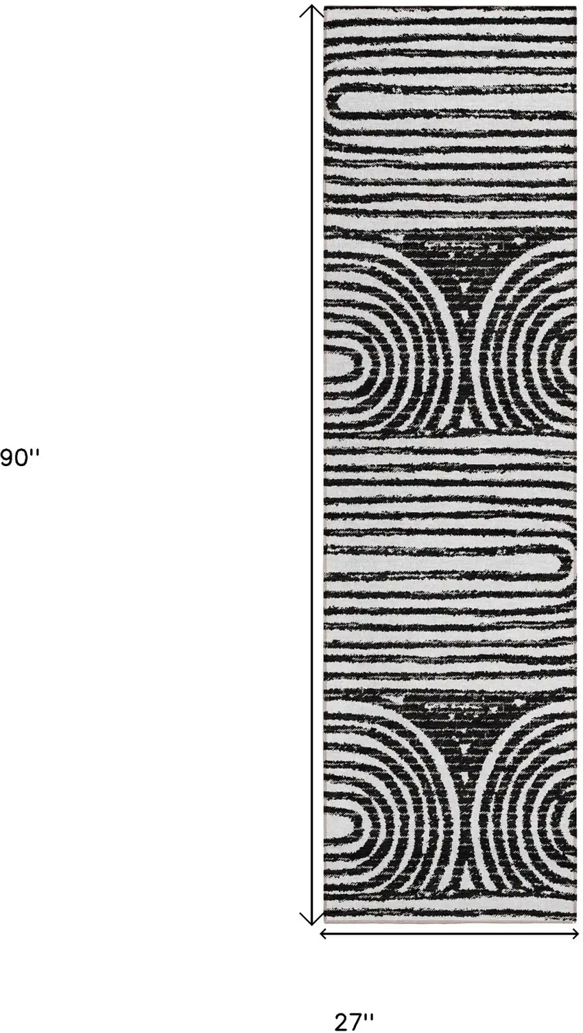 Black and White Abstract Washable Non Skid Indoor Outdoor Runner Rug Photo 3