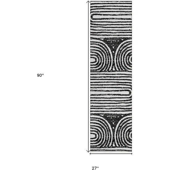 Black and White Abstract Washable Non Skid Indoor Outdoor Runner Rug Photo 3
