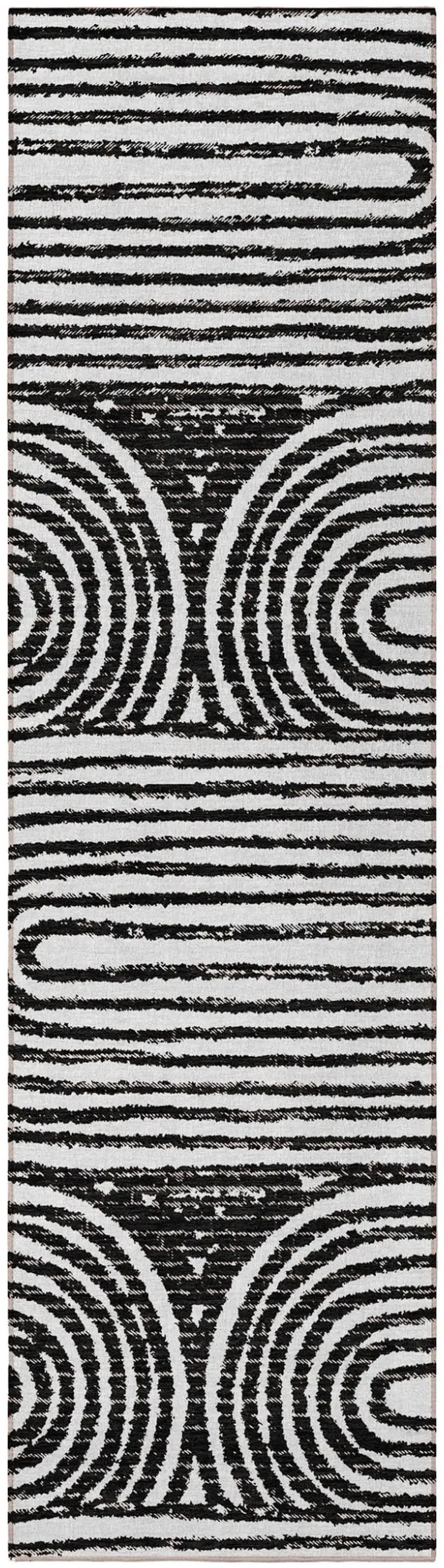 Black and White Abstract Washable Non Skid Indoor Outdoor Runner Rug Photo 5