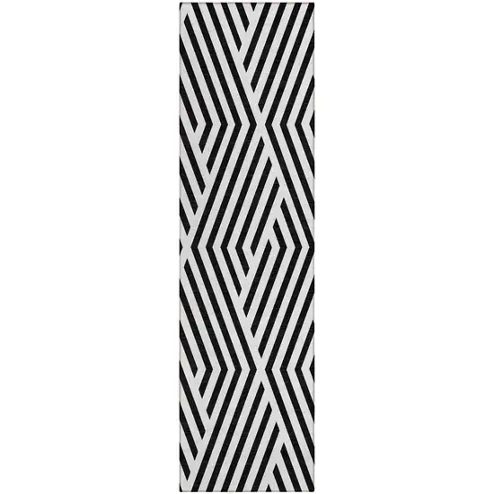 Black and White Geometric Washable Non Skid Indoor Outdoor Runner Rug Photo 2
