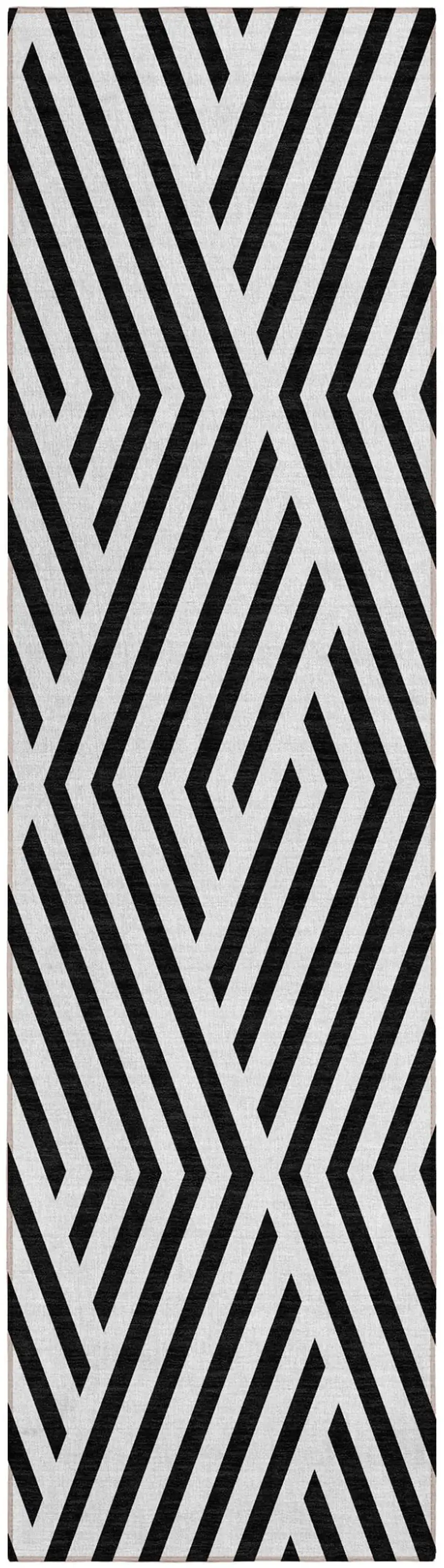 Black and White Geometric Washable Non Skid Indoor Outdoor Runner Rug Photo 2
