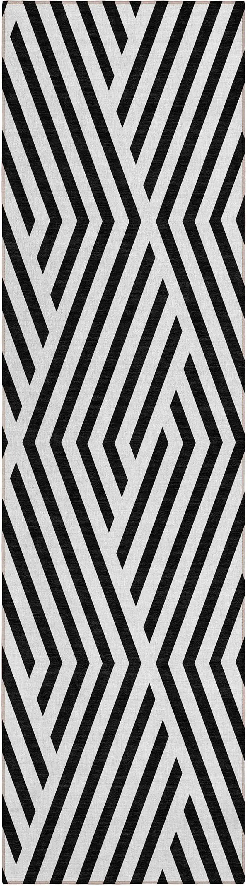 Black and White Geometric Washable Non Skid Indoor Outdoor Runner Rug Photo 2