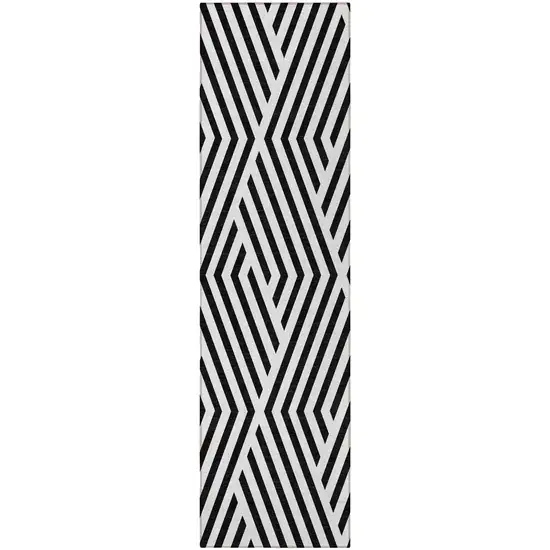 Black and White Geometric Washable Non Skid Indoor Outdoor Runner Rug Photo 5