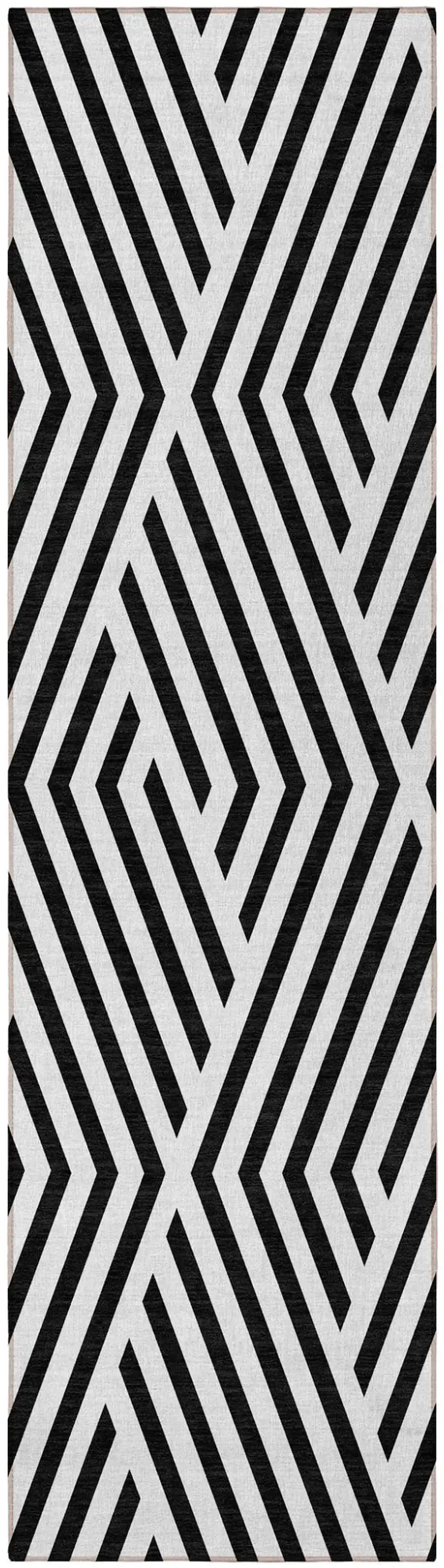 Black and White Geometric Washable Non Skid Indoor Outdoor Runner Rug Photo 5