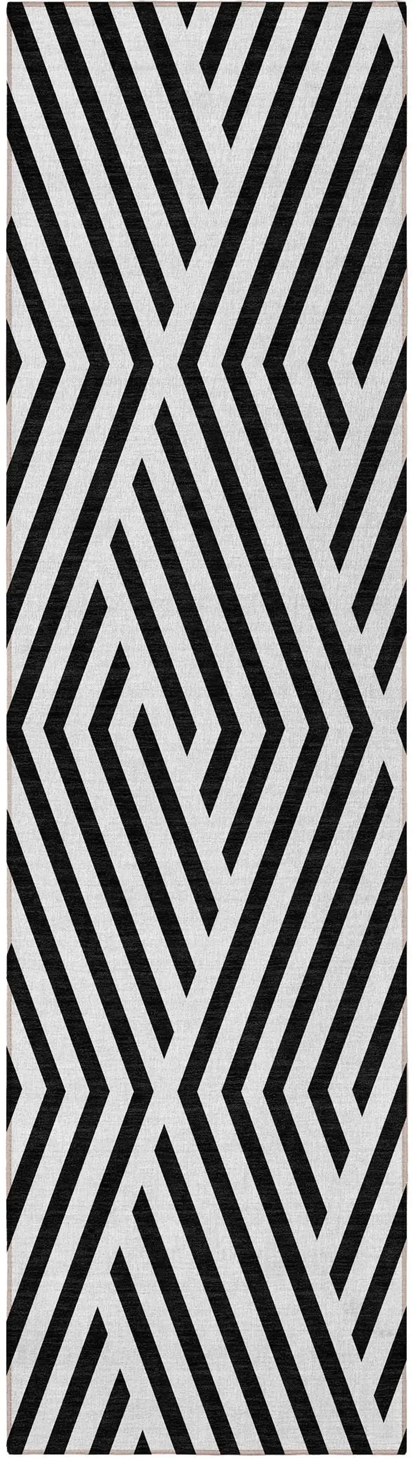 Black and White Geometric Washable Non Skid Indoor Outdoor Runner Rug Photo 5