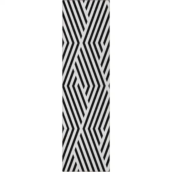 Black and White Geometric Washable Non Skid Indoor Outdoor Runner Rug Photo 4