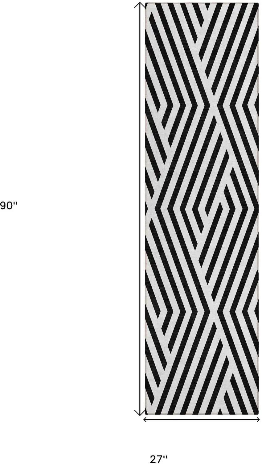 Black and White Geometric Washable Non Skid Indoor Outdoor Runner Rug Photo 3