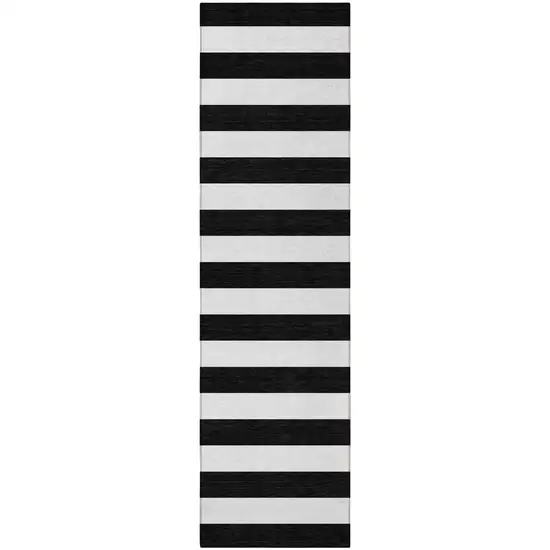 Black and White Striped Washable Non Skid Indoor Outdoor Runner Rug Photo 5