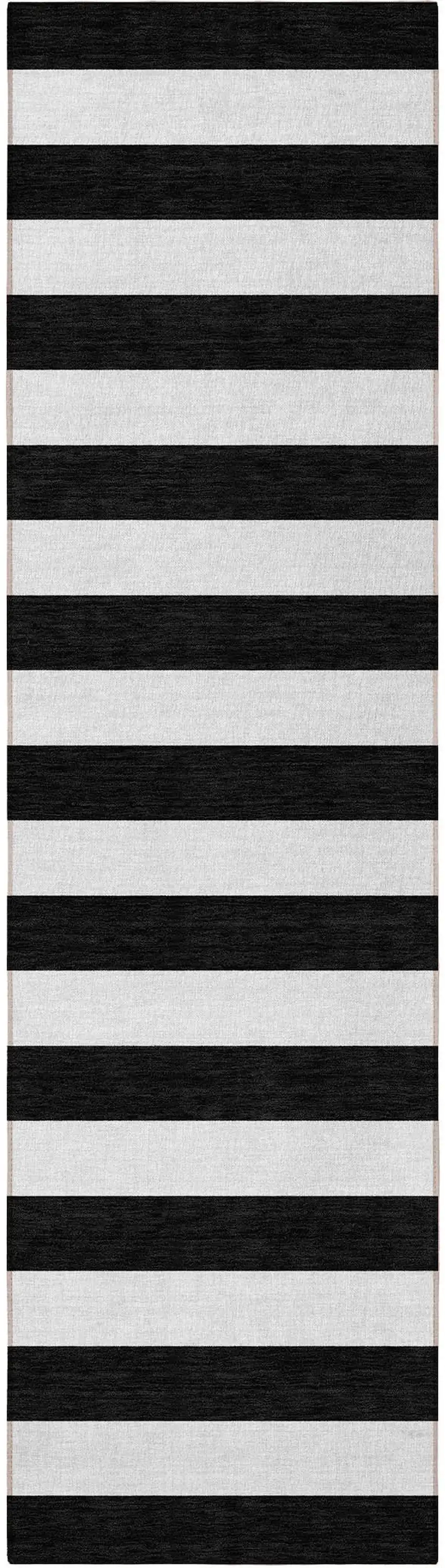 Black and White Striped Washable Non Skid Indoor Outdoor Runner Rug Photo 5