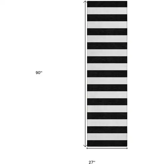 Black and White Striped Washable Non Skid Indoor Outdoor Runner Rug Photo 3