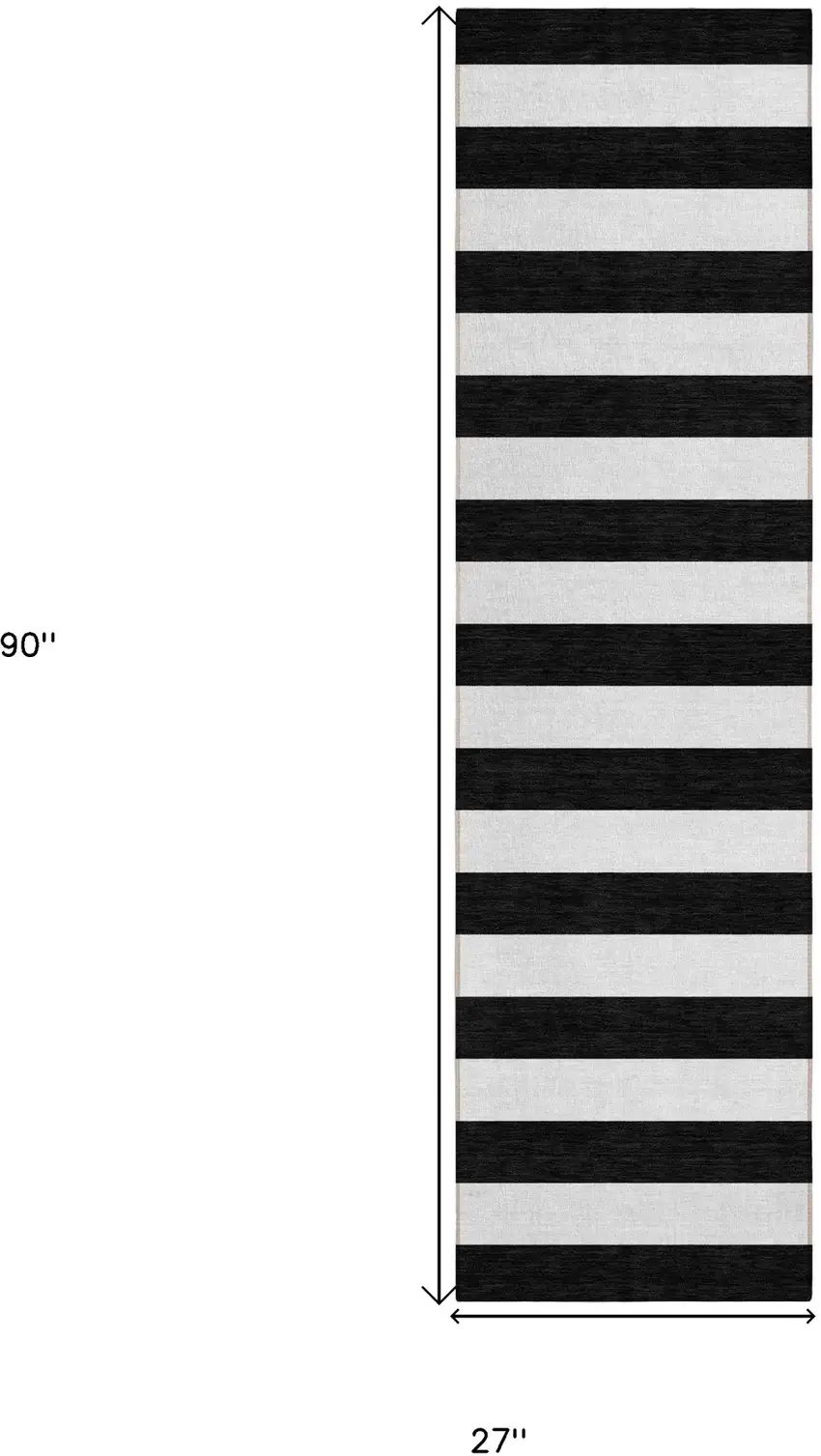 Black and White Striped Washable Non Skid Indoor Outdoor Runner Rug Photo 3