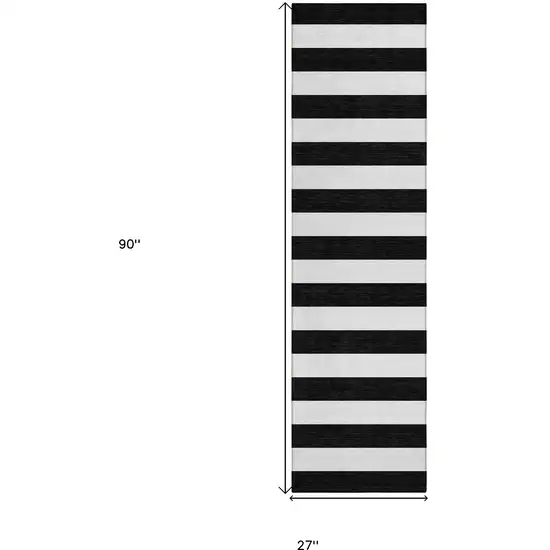 Black and White Striped Washable Non Skid Indoor Outdoor Runner Rug Photo 3
