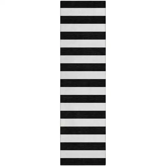 Black and White Striped Washable Non Skid Indoor Outdoor Runner Rug Photo 2