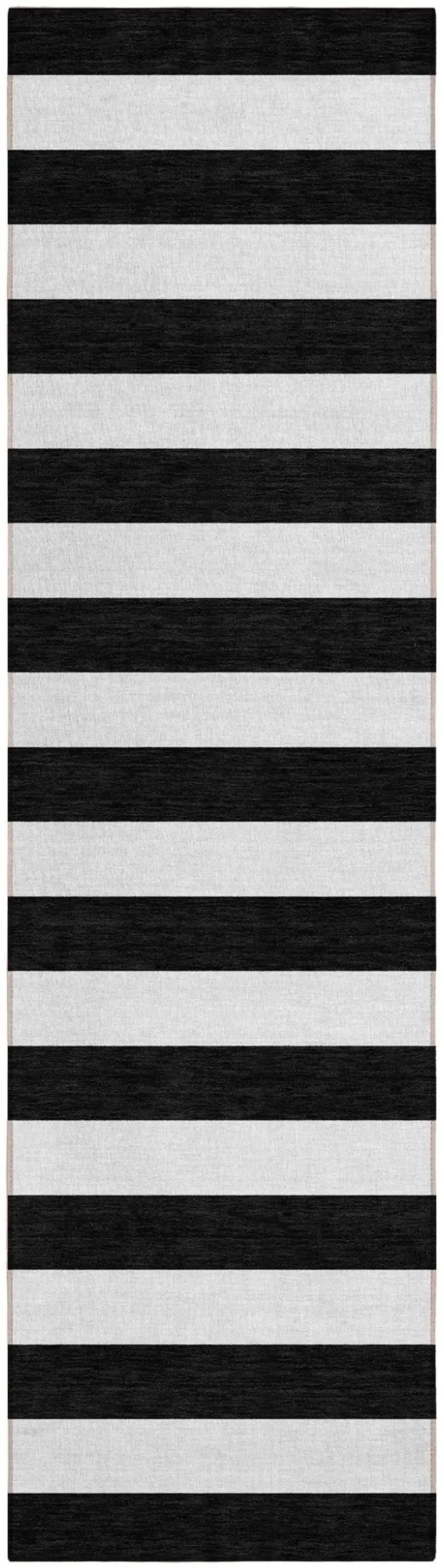 Black and White Striped Washable Non Skid Indoor Outdoor Runner Rug Photo 2
