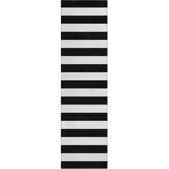 Black and White Striped Washable Non Skid Indoor Outdoor Runner Rug Photo 2