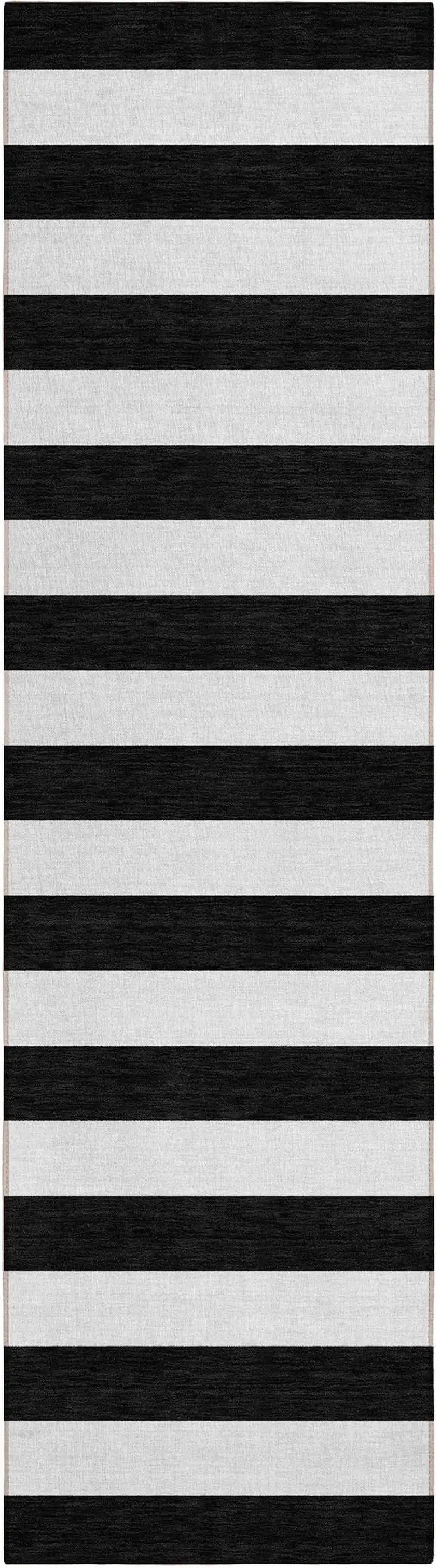 Black and White Striped Washable Non Skid Indoor Outdoor Runner Rug Photo 2