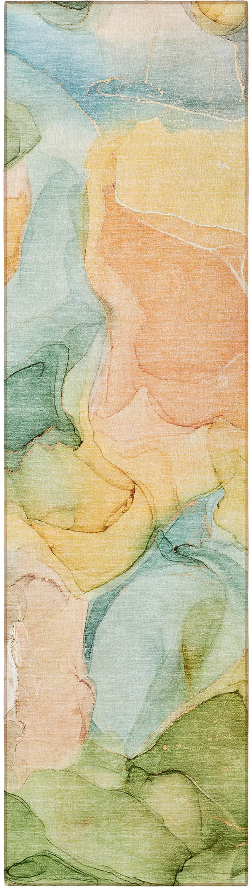 Blue Abstract Washable Non Skid Indoor Outdoor Runner Rug Photo 4