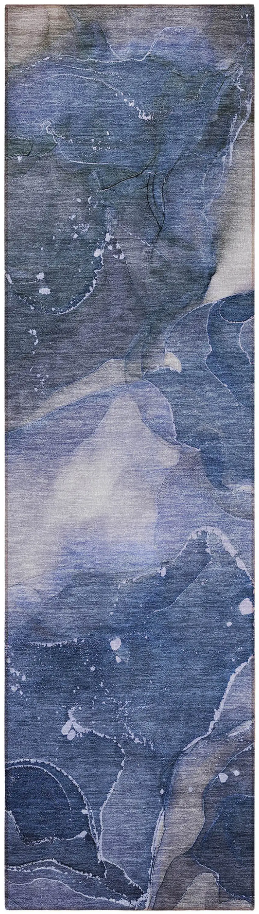 8' Runner Blue Abstract Washable Non Skid Indoor Outdoor Runner Rug Photo 4