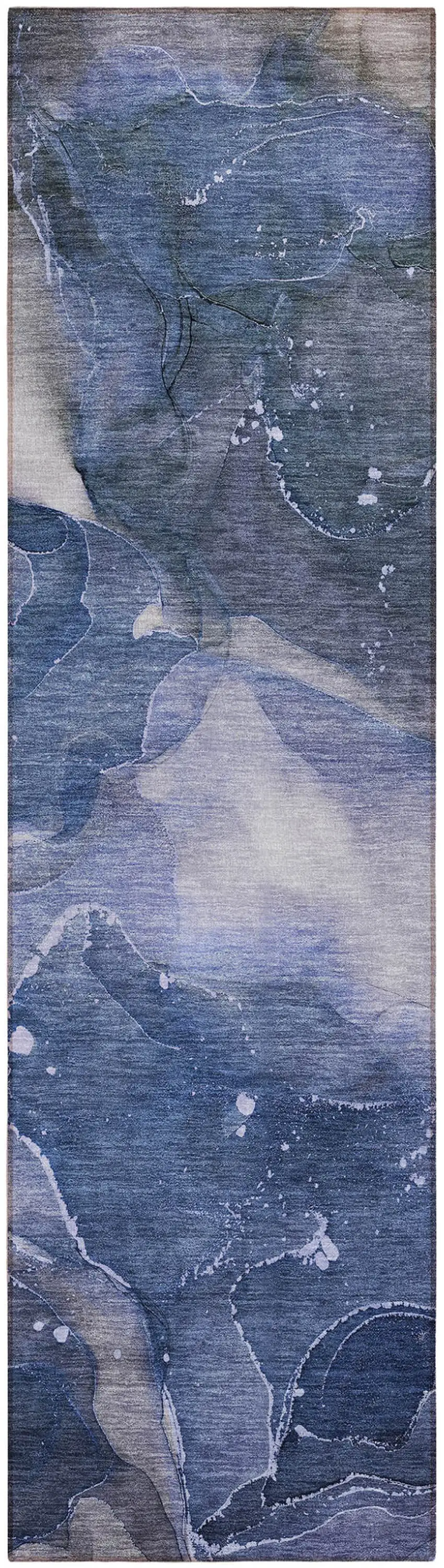 Blue Abstract Washable Non Skid Indoor Outdoor Runner Rug Photo 2