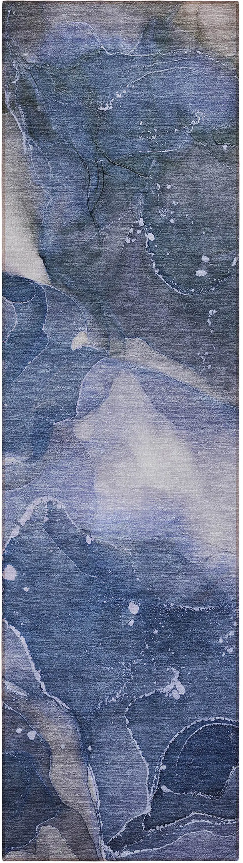 Blue Abstract Washable Non Skid Indoor Outdoor Runner Rug Photo 2